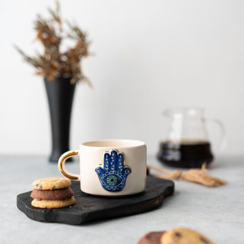 Taza turca pintada a mano con oro de 24 quilates