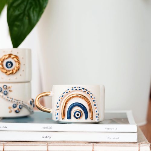 Taza artesanal decorada con oro de 24 quilates Arco dorado